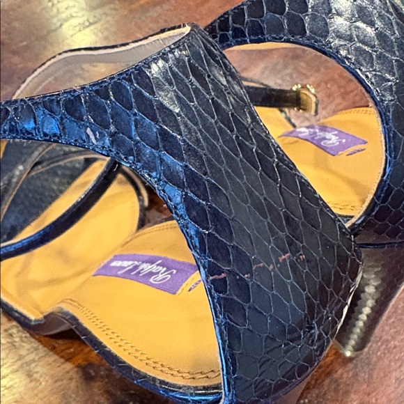 Ralph Lauren Collection Ardelisa Ayers Snakeskin Sandals Heels Dark Navy size 40 - Picture 7 of 13